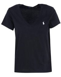 Polo Ralph Lauren - Logo-embroidered V-neck Cotton-jersey T-shirt - Lyst