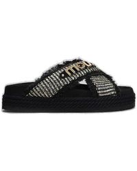 Mou - Logo Plaque Open Toe Crisscross Flats - Lyst
