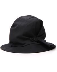 Yohji Yamamoto Side Button Fold Bucket Hat - Black