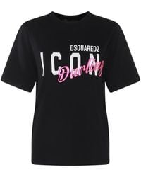 DSquared² - Black, White And Pink Cotton T-shirt - Lyst