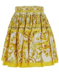 Dolce & Gabbana - Short Flared Cotton Skirt With Majolica Print - Lyst
