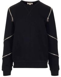 Alexander McQueen Decorative-zip Crewneck Sweatshirt - Black