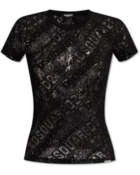DSquared² - Logo-jacquard Round-neck Laced Top - Lyst