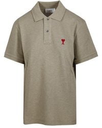 Ami Paris - Paris De Coeur Logo Embroidered Short-sleeved Polo Shirt - Lyst