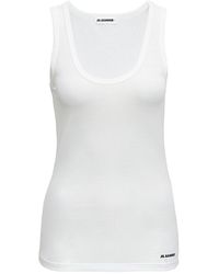 Kleding Dameskleding Tops & T-shirts Tanktops Tanktops met print Womens Jil Sander Graphic Logo Cream Beige Sleeveless Tank Top 