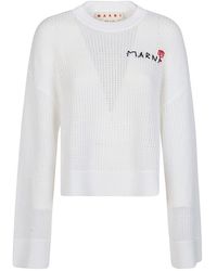 Marni - Logo-embroidered Crewneck Open-knitted Jumper - Lyst