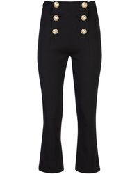 Balmain Embellished Button Detail Cropped Trousers - Black