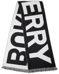 Burberry - Logo Printed Fringed Scarf - Lyst