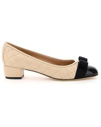 Ferragamo Vara Bow Quilted Court Shoes - Natural