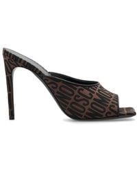 Moschino - Logo Patterned-jacquard Square Open Toe Mules - Lyst