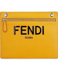 Fendi Logo Embossed Zipped Clutch Bag - Yellow