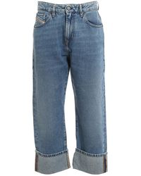 DIESEL Mid-rise Logo Patch Cropped Jeans - Blue