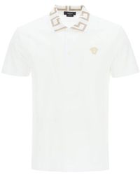 Versace Greca Patterned Collar Polo - White