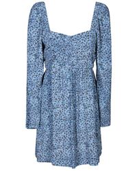 Ganni Square Neck Denim Mini Dress in Blue | Lyst