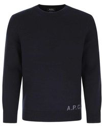 A.P.C. - Logo-embroidered Crewneck Knitted Jumper - Lyst