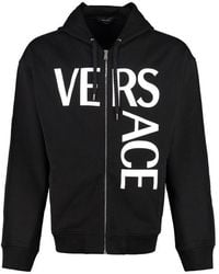 Versace Logo Printed Zip-up Hoodie - Black