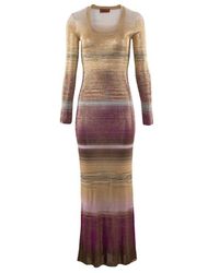 Missoni - Striped Long-sleeved Scoop-neck Maxi Dress - Lyst