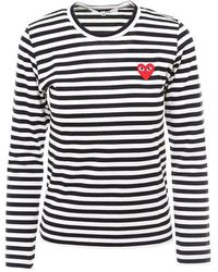 COMME DES GARÇONS PLAY T163 Red Heart Stripe T-shirt - Black