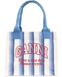 Ganni - Logo-embroidered Shopper Bag - Lyst