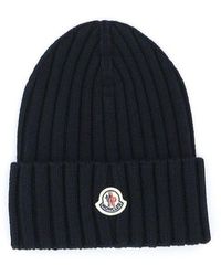 Moncler Logo Patch Knitted Beanie - Black