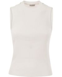 Brunello Cucinelli - Ribbed Cotton Jersey Top With Monile - Lyst