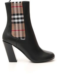 Burberry Vintage Check Detail Ankle Boots - Black