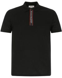 Alexander McQueen Logo-tape Cotton Polo Shirt - Black