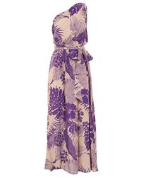 Pinko - Floral-printed Off-shoulder Tie Fastened Dress - Lyst