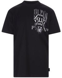 Philipp Plein - Black T-shirt With Pp Graphic Print On The Chest - Lyst