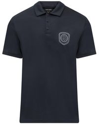 Giorgio Armani Logo Embroidered Short-sleeved Polo Shirt - Blue