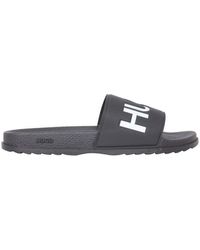HUGO Logo Embossed Open Toe Sandals - Black