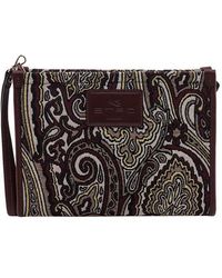 Black - Save 45% Etro Leather Animalier Emboidered Fabric Pouch in Brown Womens Clutches and evening bags Etro Clutches and evening bags 