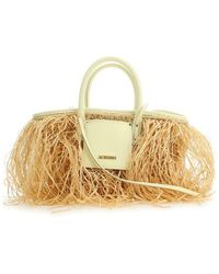 Jacquemus Le Panier Soli Fringed Raffia Tote Bag in Brown | Lyst