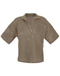 Brunello Cucinelli - Open-knitted Short Sleeved Polo Jumper - Lyst