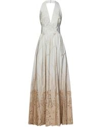 Elie Saab - Embroidered Degradé Poplin Long Dress - Lyst