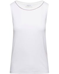 Fabiana Filippi - Sleeveless Top With Ball Chain Trim In Cotton Woman - Lyst