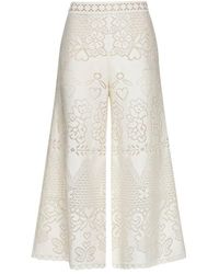 Valentino - High Waist Wide Leg Lace Trousers - Lyst