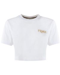 Fendi Logo-print Crewneck Crop Top - White