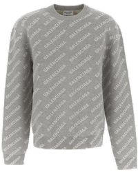 Balenciaga - All-over Logo Crewneck Sweater - Lyst