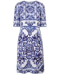 Dolce & Gabbana - Majolica-Print Silk Charmeuse Midi Dress - Lyst