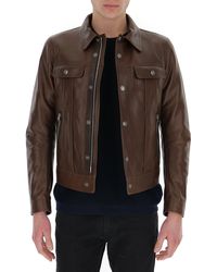 Tom Ford Buttoned Spread Collar Leather Jacket - Brown