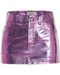 Saint Laurent Lamé Leather Mini Skirt - Purple