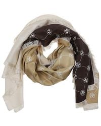 Tory Burch - Monogram Printed Frayed-Edge Scarf - Lyst