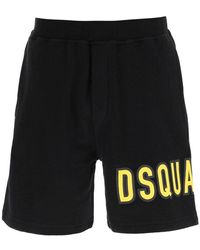 DSquared² Logo Printed Elastic Waist Shorts - Black