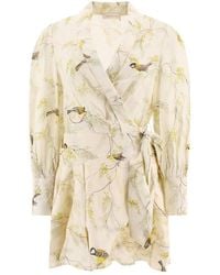 Zimmermann - Acacia Birds-printed Tied Waist Mini Dress - Lyst