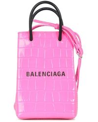 Balenciaga Logo Print Embossed Phone Holder - Pink