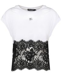 Dolce & Gabbana - Lace-trimmed T-shirt - Lyst