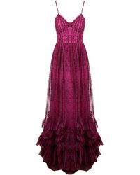 Marchesa notte Polka Dot Tulle And Ruffles Dress - Purple