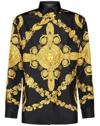 Versace - Black & Gold Maschera Baroque Silk Shirt - Lyst