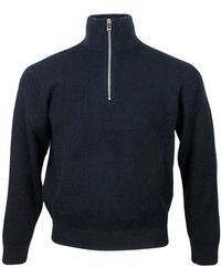 Armani Exchange - English Rib Half-zip Sweater Made Of A Wool And Cotton Blend - Lyst